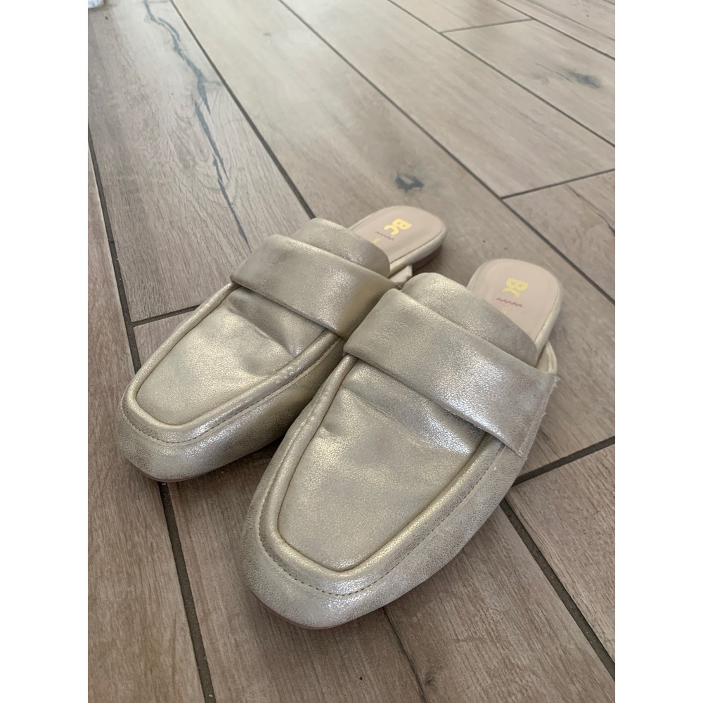 BC Footwear Gold Metallic Mule Loafers Womens Size 10 Square Toe Vegan Flats